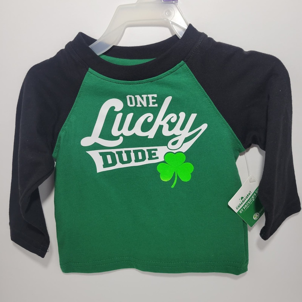 St Patricks Day Baby Boy One Lucky Dude Long Sleeve Shirt 12 Months